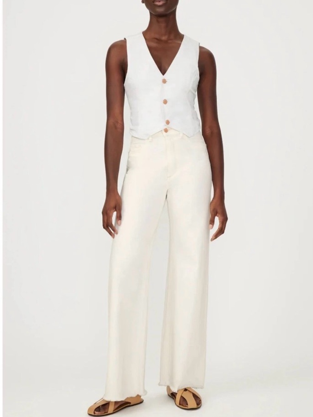 DL1961 Hepburn Wide Leg High Rise Jeans Off White Eggshell Raw Hem  29